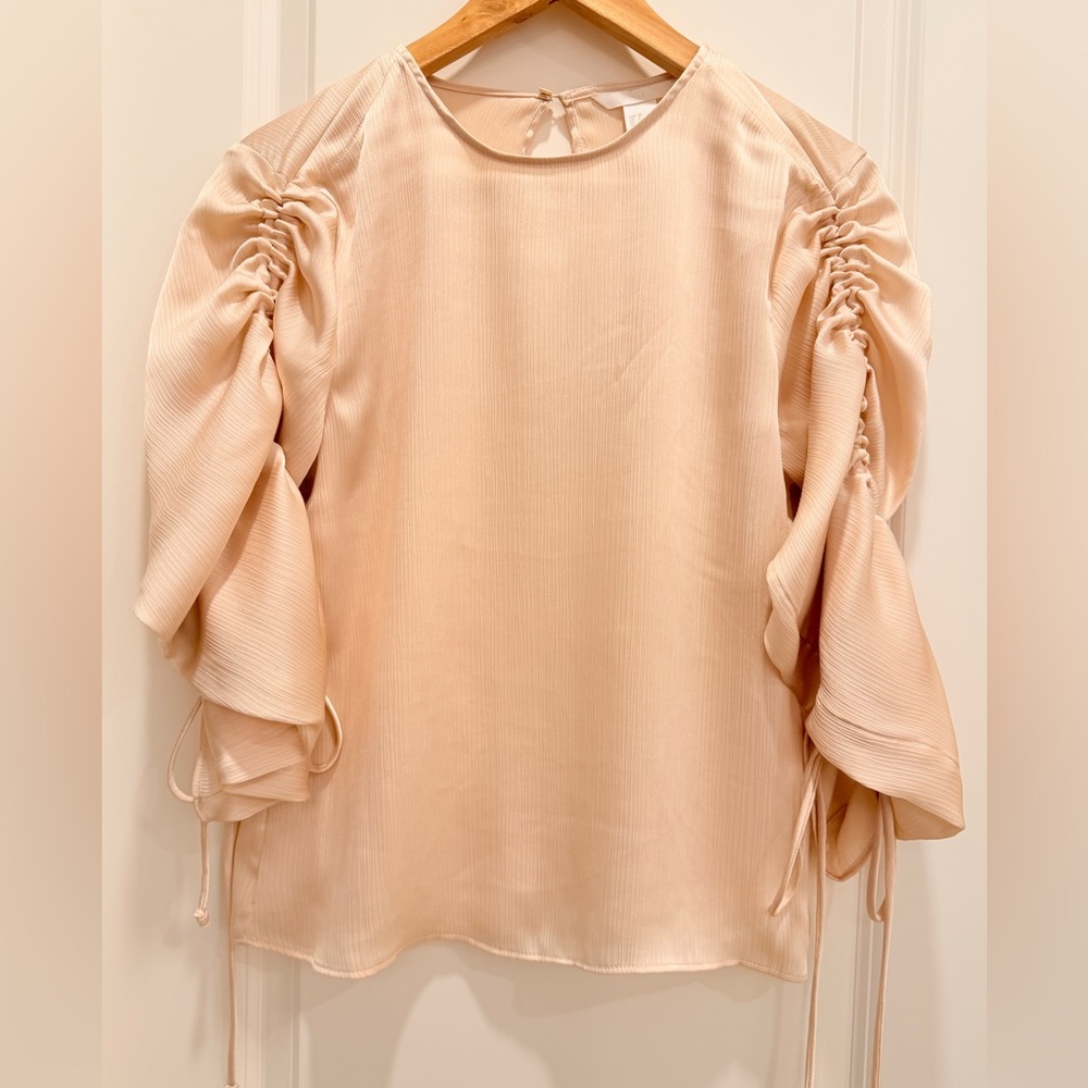 H&M Cream Ruched Sleeve Blouse